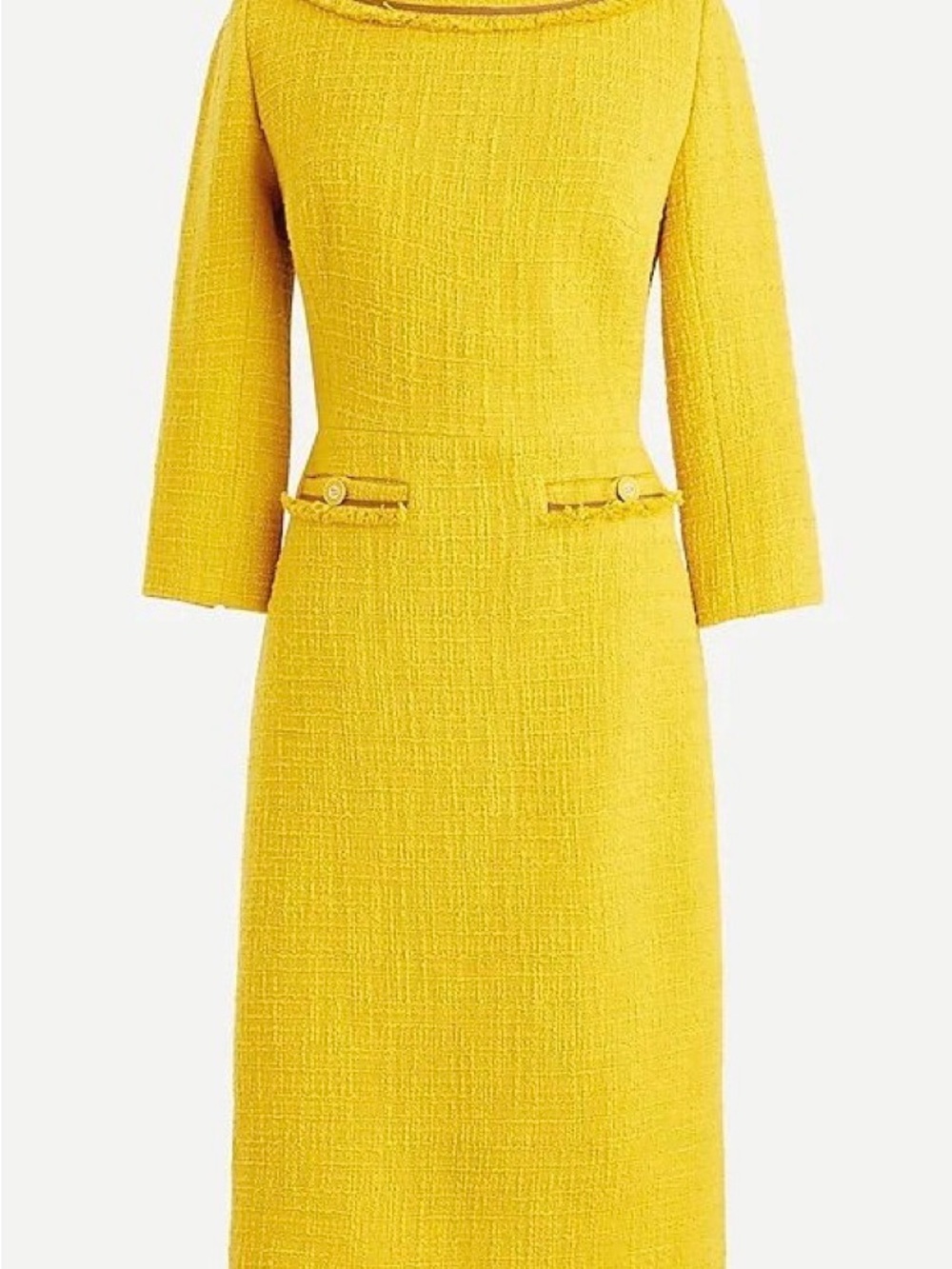 Elegant Yellow Tweed Sheath Dress